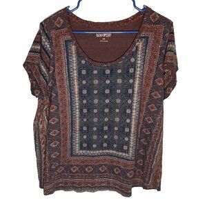 Lucky Brand Bandana Print Womens 2X Top Shirt Cap Sleeve Tribal Multicolor